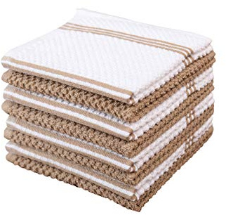 Sticky Toffee Cotton Terry Kitchen Dishcloth, Tan, 8 Pack, 12 in x 12 in
