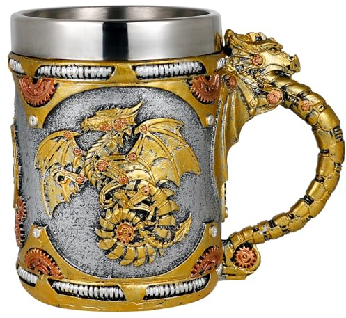 alikiki Medieval Steampunk Dragon Mug - 15.8oz Renaissance Mechanical Dragons Beer Stein Tankard Stainless Coffee Cup Father Day Gift Mug for Dragon Collector Lovers Themed Party Decoration