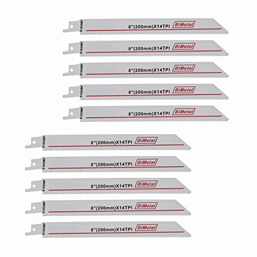 OTOTEC 10pcs R825BF Lames de Scie Sabre Alternative Bimétallique 14TPI 200mm Pas de 1.8mm S1025BF Robuste pour Tuyaux Minces en Métal Souple