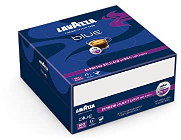 Lavazza Blue Espresso Delicato Lungo Coffee Capsules, 100% Arabica Coffee Pods compatible with Blue Coffee Machine, Pack of 100
