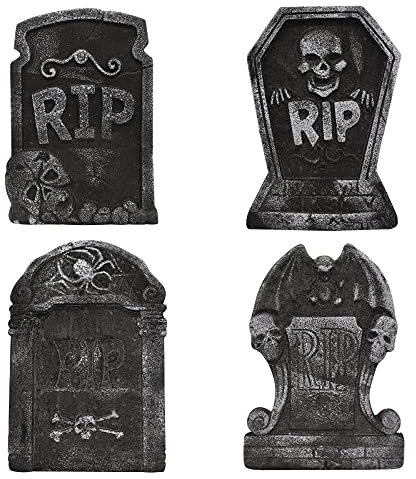 TRIXES Lápidas de cementerio de Halloween, decoraciones para Halloween, decoraciones para exteriores, decoraciones fantasmales, 4 piezas, decoraciones para Halloween, lápidas, espuma, accesorios para