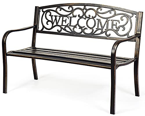 DREAMADE Gartenbank 3-Sitzer, Metallbank, Parkbank mit Rückenlehne & Armlehme, Sitzbank, Bank Metall Gartenmöbel, bis zu 320 kg belastbar, 126 x 63,5 x 89 cm, für Balkon Terrasse Garten (Bronze)
