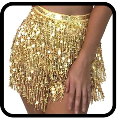 Zookey Pailletten Quasten Rock Rave Fransenrock Rock für Bauchtanz Hüftschal Festival Outfit für Frauen und Mädchen