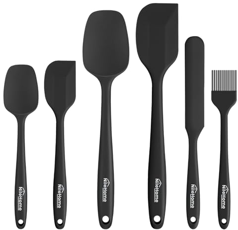 NileHome Silicone Spatula Set 6 Pieces Food Grade Kitchen Utensils with Silicone Brush Heat Resistant BPA-Free Rubber Spatula for Scraping, Baking, Cooking, Mixing