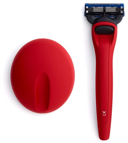 Bolin Webb X1 Rasierer & Ständer – preisgekrönte Rasierer für Männer mit Gillette Fusion 5 Klingen, Designer-Rasierer in mattem Rot für eine glatte gründliche Rasur – Premium-Pflege-Geschenk-Set