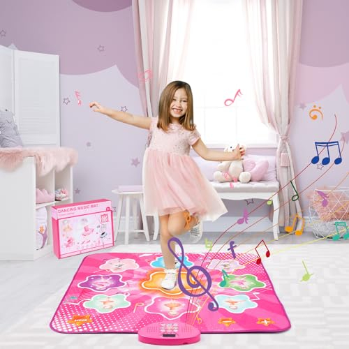URMYWO Alfombra de Baile para niñas niños de 4 5 6 7 8 años, 7 Modos de Juego, Alfombra de Juego de Danza Musical con Luces LED, Juego de Baile, Navidad cumpleaños Regalos