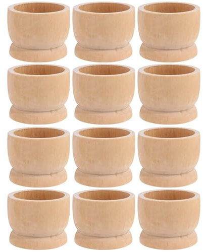 Amosfun 12PCS Wooden Egg Cup Holders Stands DIY Blank Unfinished Wooden Egg Stands Holders 1.65x1.26