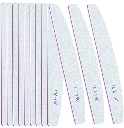 Professionelle Nagelfeilen, Körnung 100/180, jeweils 4 Stück, Nagelpolierfeilen, doppelseitig, für Zuhause und Salon, Weiß, 12 Stück