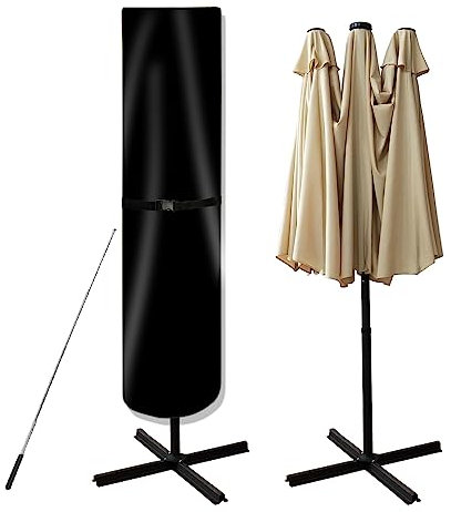 Parasol Cover, 420D Waterproof Outdoor Patio Umbrella Cover for 7-11ft/2.1-3.3m Market Umbrella or 15ft/4.5m Double-sided Umbrella, Black 240cm H/59cm(top)/59cm(bottom)