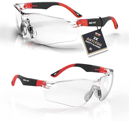 DEX FIT Lunettes de Protection SG210, Protection des Yeux Z87, Résistantes aux Rayures et 3x Anti-buée, Ajustables pour Femmes et Hommes, Protection UV