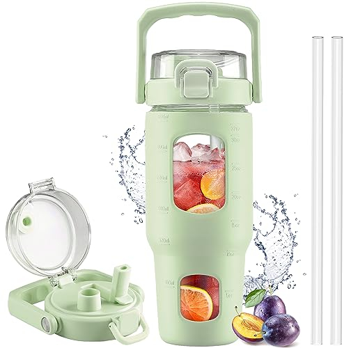 HYDRAGLAZIC 960ml Glasflasche mit Strohhalm