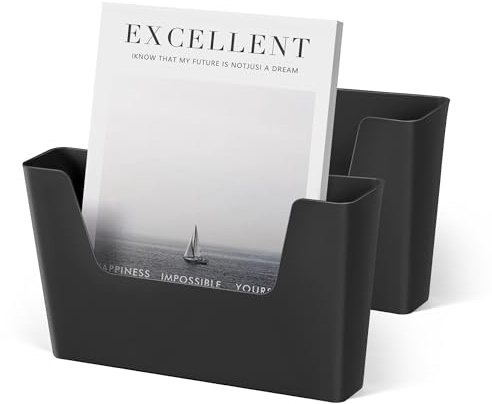YOHOM Zeitungshalter Wand Zeitschriftenhalter Prospekthalter Wand Briefhalter Wandprospekthalter A4 mit 2 Montagearten (Kleben/Bohren) Ablagefächer Wand für Dokumente, Magazine, Bücher Schwarz 2 Stück