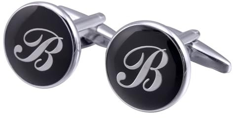 Dsnyu Manschettenknöpfe Initialen, Manschettenknöpfe Herren Buchstabe B Hochzeit Schmuck Silber Schwarz für Hemd mit Geschenkbox