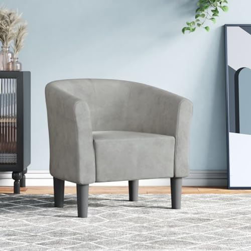 Festnight Clubsessel Sessel Armsessel Cocktailsessel Retro Lesesessel Einzelsessel Loungesessel Klein Relaxsessel Armchair Bürosessel Samt Hellgrau
