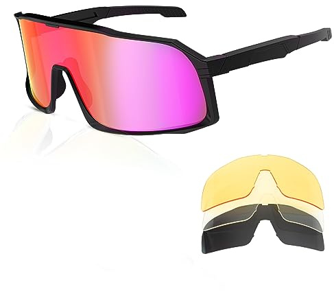 Generic Schnelle Brille,Sport Sonnenbrille Herren-Damen,Fahrradbrille, mit 4 wechselgläser,TR90 Rahmen,Geeignet für sportbrille,radbrille,Rennrad brille
