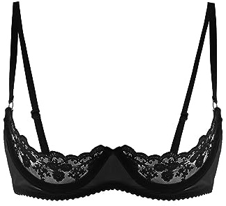 Linjinx Femme Dentelle Soutien-Gorge Bra Push Up Demi-Bonnet Redresse-Seins Ouverte Brassière Coquine Lingerie sous-vêtement Underwear S-5XL Noir XL