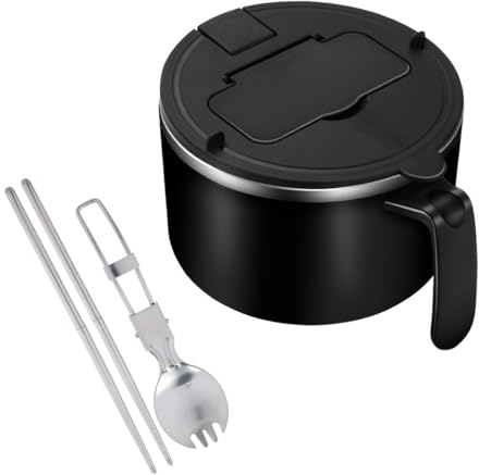 1200ml Rapid Ramen Bowl with Filterable Lid, 304 Stainless Steel Noodle Bowl with Spoon Chopsticks,Double Insulated Sealed Pasta Bowl with Handle and Lid,Dishwasher Safe Portable Soup Bowl for Dorm
