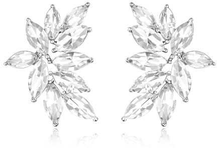 EVER FAITH Pendientes de diamantes de imitación brillantes de moda para mujer, pendientes de novia de cristal, de dama de honor, joyería de fiesta de graduación, tono plateado claro,