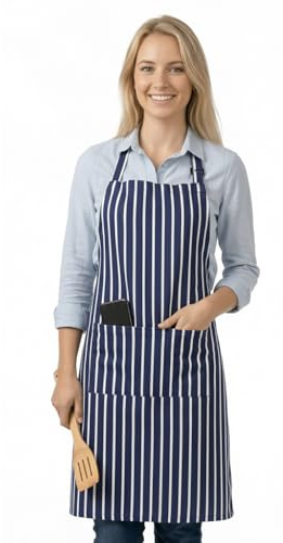LivinEase Baumwollmischgewebe Schürze – 1 Stück | Unisex Küchenschürze mit 2 Fronttaschen | verstellbarer Nackenriemen & lange Bindebänder | Koch-, Grill- & Gastronomie-Schürze
