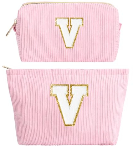 2 Stück Make-up-Tasche, Cord-Kosmetiktasche Organizer, Reise Kulturbeutel Schminktasche Damen, Muttertag Geburtstag Geschenk für Frauen Mama Mädchen Schwester Beste Freundinnen Braut (V)