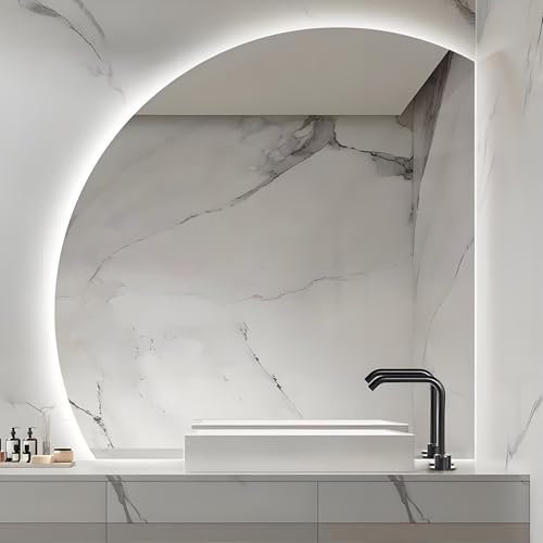 Specchio da bagno moderno intelligente a mezzaluna con luce LED a 3 colori per camera da letto/ingresso/decorazione domestica (destra sotto taglio 90 cm)