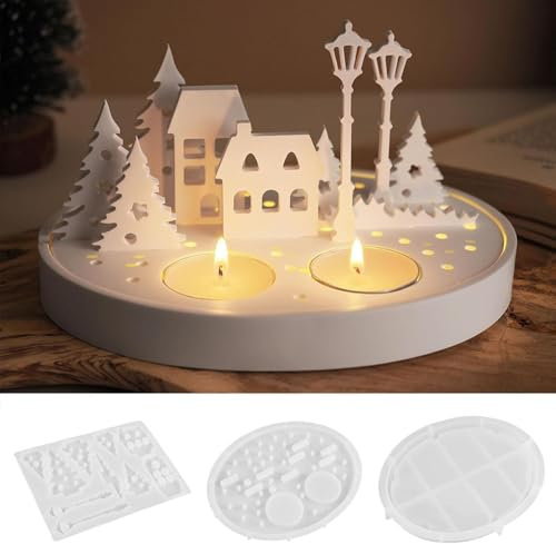 House Silicone Mould, Christmas Village Resin Moulds, Tea Light Candle Holder Mould, Silicone Moulds for Concrete, Bedroom Decor