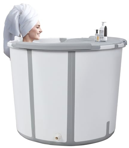 gihusrzx 79 cm (31 tum) cylinder hopfällbart badkar, bärbart badkar för vuxna, stort hopfällbart badkar, fristående omgivande hopfällbart badkar, grå