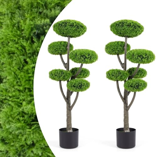 SPOTRAVEL Artificial Cypress Topiary Tree, 110CM Decorative Artificial 6-Ball Plants with Pot, Indoor Outdoor Boxwood Ball Topiary Trees Potted Faux Plant for Home Office Living Room Garden Porch (2)