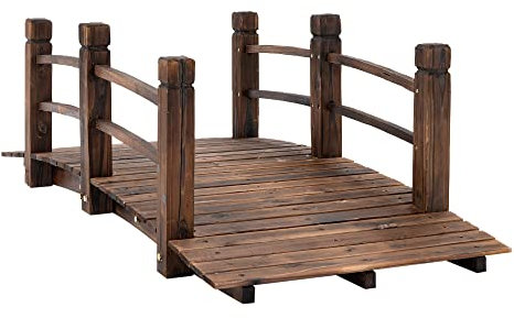 Outsunny Ponte da giardino ponte in legno con ringhiera ponte per laghetto carico 181 kg ponte decorativo per patio 152,5 x 67 x 48 cm legno carbonizzato