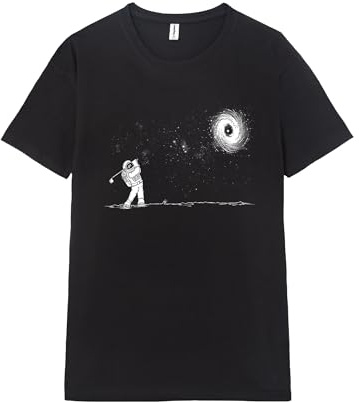 Pampling Camiseta de Manga Corta, 100% Algodón, Ropa Unisex para Hombre y Mujer, Serigrafiada con Cuello Redondo y Corte Recto, Color Negro (Black Hole In One, XXL)