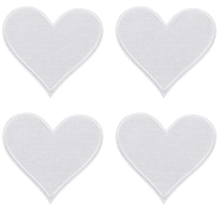 QUARKZMAN 4 Stück Patches zum Aufbügeln, 70mm Herz Flicken zum Aufbügeln, DIY Aufnäher zum Aufbügeln Zufällig Bügelbilder für Rucksäcke Hosen Kleidung Jacken Hüte, Weiß