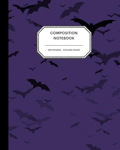 8x10 Composition Notebook - 200 College Ruled Pages - Spooky Swarming Bats Notebook Journal with Deep Purple Background for Kids, Preteens, Teens and Adults - Halloween & Spooky Season Fun!