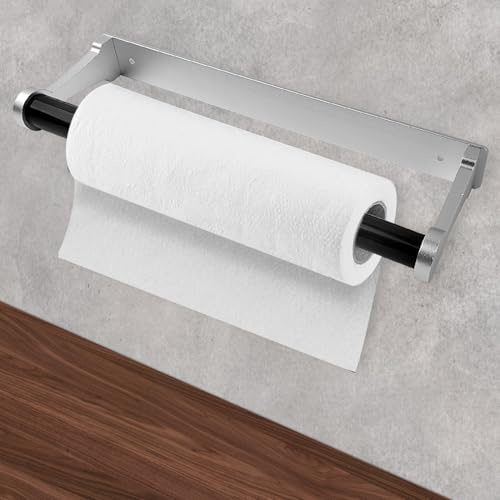 Portarotolo da Cucina Senza Foratura, Porta Scottex, Portarotolo da Carta Igienica in Lega di Alluminio, Autoadesivo o per forare sotto l'armadio, per Cucina, Bagno, Soggiorno