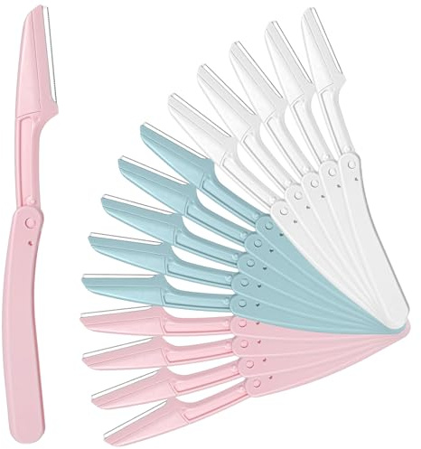 KFHENSOMR 15 Pcs Dermaplane Razor Folding Eyebrow Razors for Women Face Fuzz Remover Facial Hair Removal for Women and Men Travel Dermaplaning Beauty Tool - Green White Pink