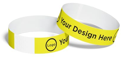 ID&C Logo Printed Tyvek Paper Wristbands – 1000 Numbered Tamper Proof Event Wristbands for Event Entry, Branding & Festivals – Highlight Yellow