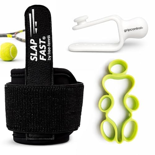 FREE TENNIS Tool Pack 1 Tennis Training Accessories (fingertoss, gripcontrol, slap fast) | Professional Tennis Training Aids for Beginners & Intermediate Players(Black)