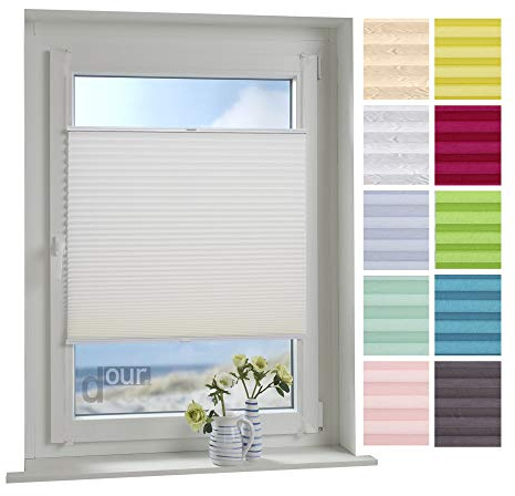 ourdeco® Plissee / 060 x 150 cm (Breite x Höhe) Weiß/lichtdurchlässig, Blickdicht/verspannt/zum Klemmen und Montage ohne Bohren