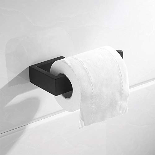 Nolimas Toilet Paper Roll Holder Matte Black SUS304 Stainless Steel Square Bathroom Lavatory Rust Proof Toilet Tissue Holder Wall Mounted