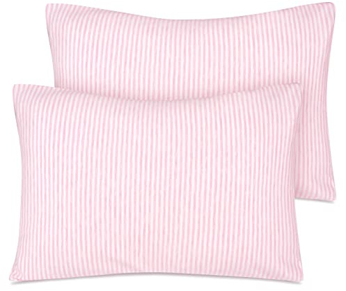 Zenssia Organic Cotton Toddler Pillowcase/Travel Pillowcase Pack of 2 Set 13x18 Inches with Envelope Closure - Soft & Breathable Baby Pillow Case Cover Pink Stripe