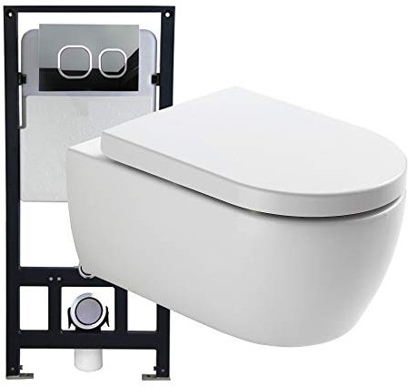 WC-Sparpaket 3: WC NT2039 und Soft-Close Sitz mit Vorwandelement G3004A und Betätigungsplatte vorne, Betätigungsplatte:Modell schwarz Glas