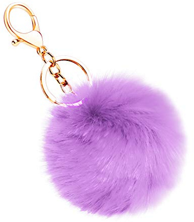 Soleebee Künstliche Kaninchenfell Keychain Flauschigen Ball Pom Pom Schlüsselanhänger Taschen Koffer Rucksäcke Zubehör Charm Auto Schlüsselanhänger Schlüsselring für Frauen (Helles Lila)