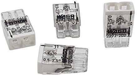 10 Stück Wago 2273-202 COMPACT-Verbindungsdosenklemme Ø 0,5-2,5 mm², 2-polig, transparent/weiß