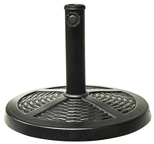 Garden Mile 10kg Round Black Parasol Umbrella Base Rattan Effect - Heavy Duty Weatherproof Traditional Adjustable Black Resin Umbrella Stand for Outdoor Furniture, Patio, Canopy, Gazebo (10Kg)