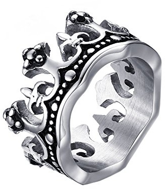 HIJONES Uomo Acciaio Inossidabile Matte Finire Annata Argento Corona Anello (15)