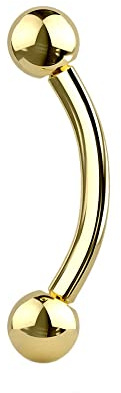 Jewel Barrel Curved Barbell Eyebrow Piercing Jewellery Bar Ring Anodized Steel, 16G (Gauge) 6, 8, 10mm Length with Balls (Gold, 6)