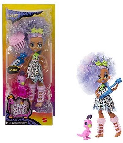 Cave Club GTH04 - Cave Club Bashley Puppe (25,4 cm), prähistorische Modepuppe mit Haus-Dinosaurier, Spielzeug ab 4 Jahren