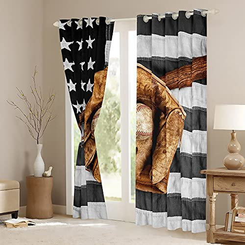 feelingyou - Tenda da baseball per finestra, stile vintage, per camera da letto e soggiorno, stampa bandiera americana, in poliestere leggero, per ragazze e adolescenti, 167,6 x 182,9 cm
