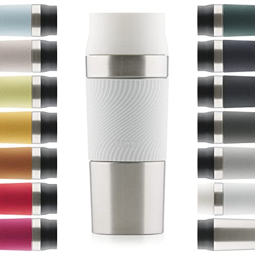 Blumtal Thermobecher 350 ml - Kaffeebecher to go aus Edelstahl - auslaufsicherer Isolierbecher kalt/heiß - Mug mit 360° Trinköffnung - Thermosbecher mit Quick-Press-Verschluss - Coffee Mug - Weiß