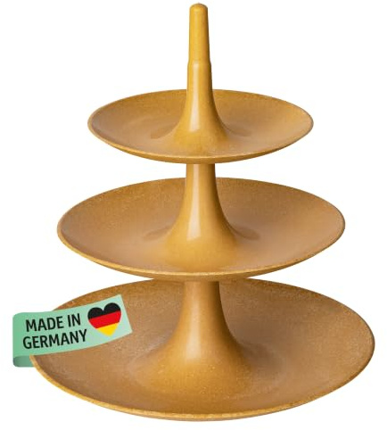 Koziol BABELL L Etagere 3-teilig | Servierständer für Kuchen, Gebäck, Obst, Käse, Sandwiches | biozirkulärer Kunststoff, stapelbar, spülmaschinengeeignet | Küche, Haushalt (Nature Wood, L)