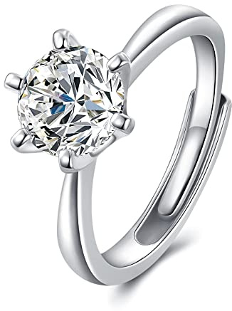 Atylyk Ringe Damen Verlobungsring Silber Solitaire Verstellbare Antragsring mit 2 Karat Moissanit Trauringe Eheringe für Frauen